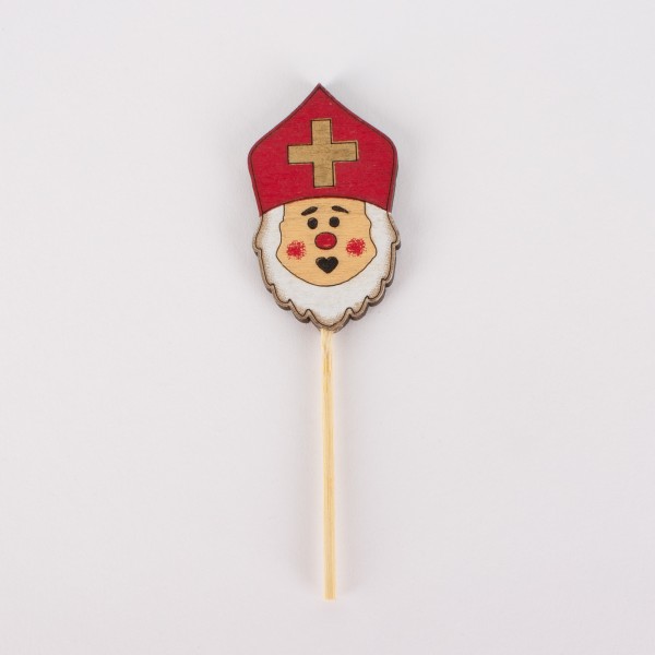 Wooden Father Christmas head on a stick 60mm
