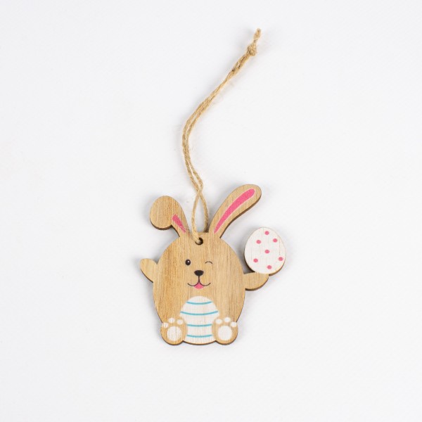Wooden Easter bunny with egg to hang 65mm