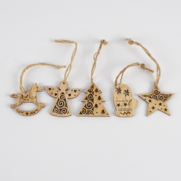 Wooden Christmas motifs 45mm to hang, assorted