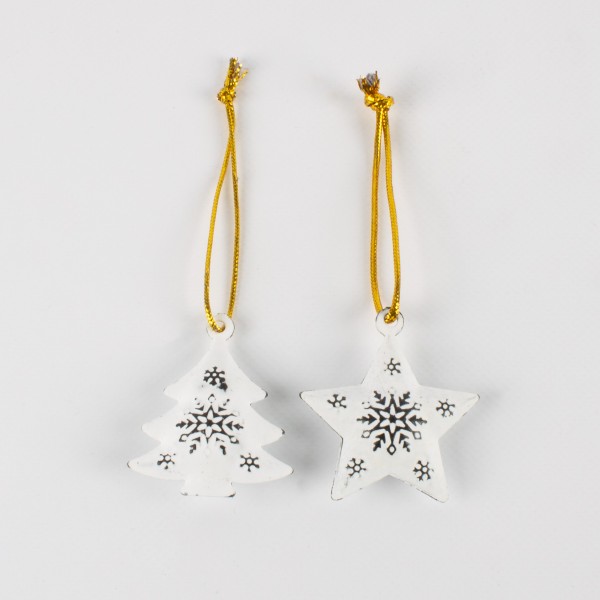 Metal star/fir tree 50-55mm to hang, assorted