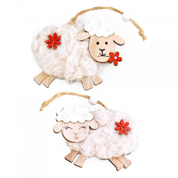 Wood sheep 70mm to hang, assorted
