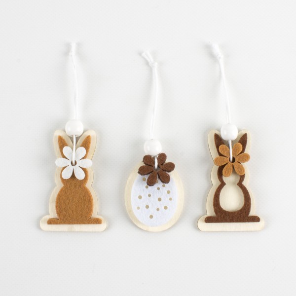 Wood/felt easter pendant 68mm, sorted