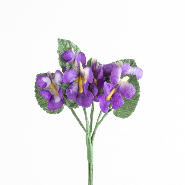 Violets with leaf 30mm, 6 pieces/bunch
