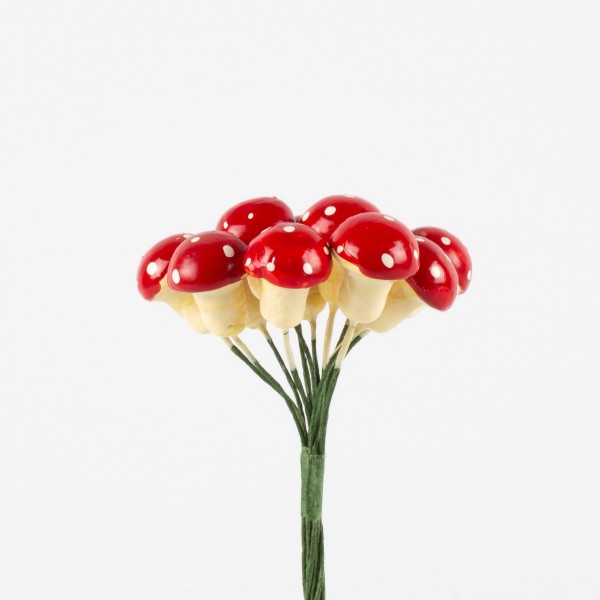 Fly agaric 15mm on wire, 12 pieces/bunch