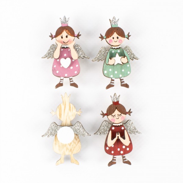 Wooden angel 45mm with adhesive dot, assorted