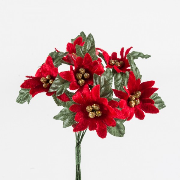 Poinsettia velvet d=30mm, 6 pieces/bunch