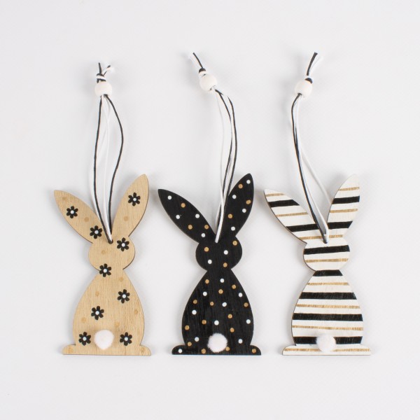 Wooden Rabbit 105mm to hang, assorted