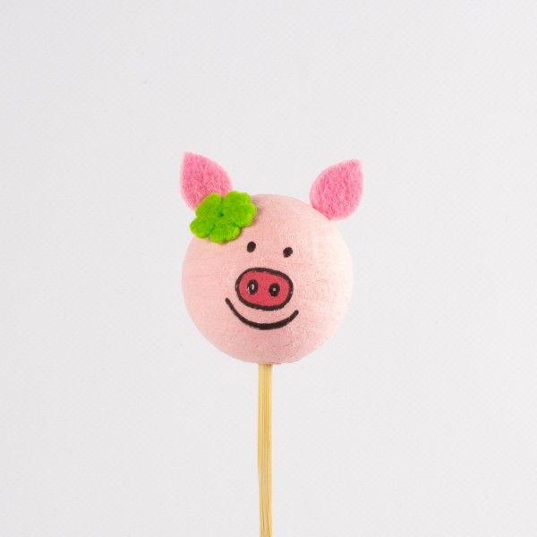Schweinchen am Stab mit Kleeblatt 30mm