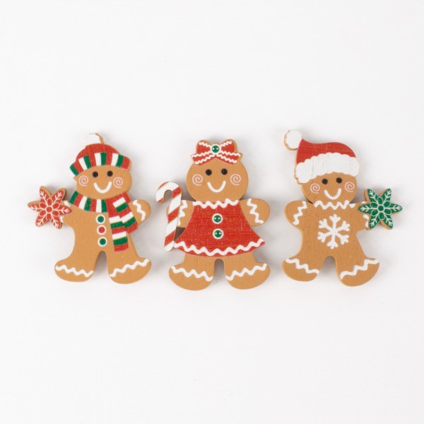 Wooden gingerbread figure 45mm with glue dot, assorted