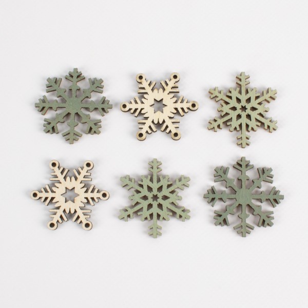 Wooden snowflakes 40mm, 3 assorted